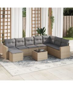 vidaXL 9-częściowy zestaw mebli ogrodowych z poduszkami, beżowy, polirattan Dārza mēbeļu komplekti