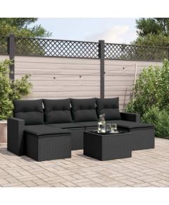 vidaXL 7-częściowy zestaw wypoczynkowy do ogrodu, z poduszkami, czarny Dārza mēbeļu komplekti