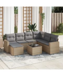 vidaXL 8-częściowy zestaw mebli ogrodowych z poduszkami, beżowy, polirattan Dārza mēbeļu komplekti