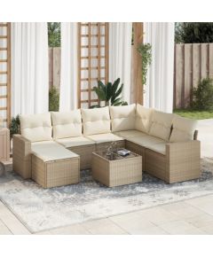 vidaXL 8-częściowy zestaw mebli ogrodowych z poduszkami, beżowy, polirattan Dārza mēbeļu komplekti