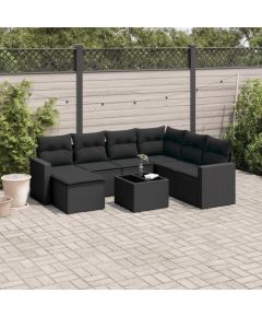 vidaXL 8-częściowy zestaw wypoczynkowy do ogrodu, z poduszkami, czarny Dārza mēbeļu komplekti