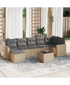 vidaXL 8-częściowy zestaw mebli ogrodowych z poduszkami, beżowy, polirattan Dārza mēbeļu komplekti