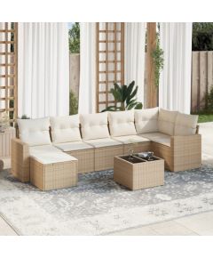 vidaXL 8-częściowy zestaw mebli ogrodowych z poduszkami, beżowy, polirattan Dārza mēbeļu komplekti