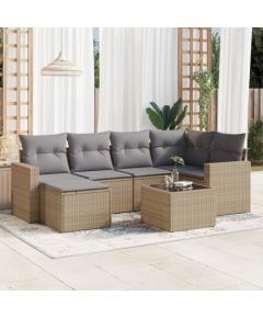 vidaXL 7-częściowy zestaw wypoczynkowy do ogrodu, z poduszkami, beżowy Dārza mēbeļu komplekti