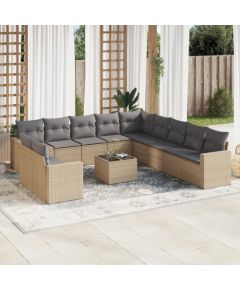 vidaXL 12-częściowy zestaw mebli ogrodowych z poduszkami, beżowy, polirattan Dārza mēbeļu komplekti