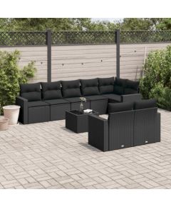 vidaXL 9-częściowy zestaw wypoczynkowy do ogrodu, z poduszkami, czarny Dārza mēbeļu komplekti