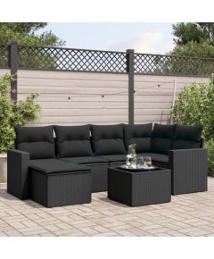 vidaXL 7-częściowy zestaw wypoczynkowy do ogrodu, z poduszkami, czarny Dārza mēbeļu komplekti