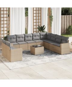 vidaXL 11-częściowy zestaw mebli ogrodowych z poduszkami, beżowy, polirattan Dārza mēbeļu komplekti