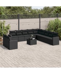 vidaXL 12-częściowy zestaw mebli do ogrodu, z poduszkami, czarny, polirattan Dārza mēbeļu komplekti