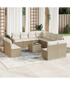 vidaXL 12-częściowy zestaw mebli ogrodowych z poduszkami, beżowy, polirattan Dārza mēbeļu komplekti