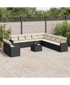 vidaXL 12-częściowy zestaw mebli do ogrodu, z poduszkami, czarny, polirattan Dārza mēbeļu komplekti