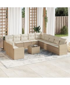 vidaXL 12-częściowy zestaw mebli ogrodowych z poduszkami, beżowy, polirattan Dārza mēbeļu komplekti