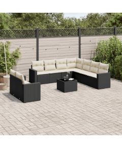 vidaXL 10-częściowy zestaw wypoczynkowy do ogrodu, poduszki czarny rattan PE Dārza mēbeļu komplekti