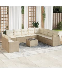 vidaXL 11-częściowy zestaw mebli ogrodowych z poduszkami, beżowy, polirattan Dārza mēbeļu komplekti