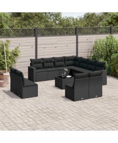 vidaXL 12-częściowy zestaw mebli do ogrodu, z poduszkami, czarny, polirattan Dārza mēbeļu komplekti