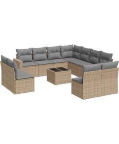 vidaXL 12-częściowy zestaw mebli ogrodowych z poduszkami, beżowy, polirattan Dārza mēbeļu komplekti