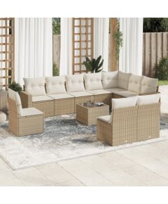 vidaXL 11-częściowy zestaw mebli ogrodowych z poduszkami, beżowy, polirattan Dārza mēbeļu komplekti