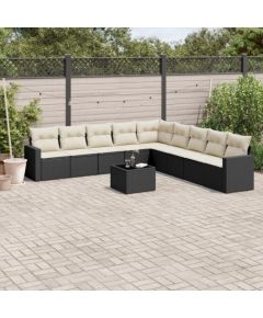 vidaXL 10-częściowy zestaw wypoczynkowy do ogrodu, poduszki czarny rattan PE Dārza mēbeļu komplekti