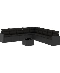 vidaXL 10-częściowy zestaw wypoczynkowy do ogrodu, poduszki czarny rattan PE Dārza mēbeļu komplekti