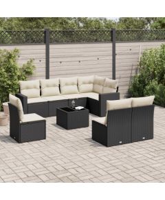 vidaXL 9-częściowy zestaw wypoczynkowy do ogrodu, z poduszkami, czarny Dārza mēbeļu komplekti