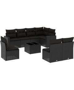 vidaXL 9-częściowy zestaw wypoczynkowy do ogrodu, z poduszkami, czarny Dārza mēbeļu komplekti