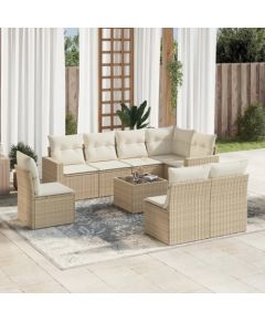 vidaXL 9-częściowy zestaw mebli ogrodowych z poduszkami, beżowy, polirattan Dārza mēbeļu komplekti