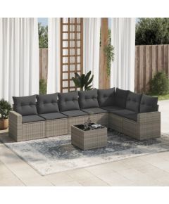 vidaXL 8-częściowy zestaw mebli ogrodowych z poduszkami, szary, polirattan Dārza mēbeļu komplekti