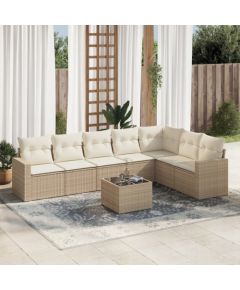 vidaXL 8-częściowy zestaw mebli ogrodowych z poduszkami, beżowy, polirattan Dārza mēbeļu komplekti