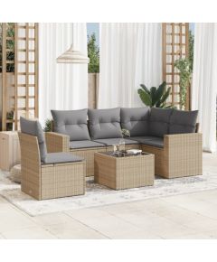 vidaXL 6-częściowy zestaw mebli ogrodowych z poduszkami, beżowy, polirattan Dārza mēbeļu komplekti