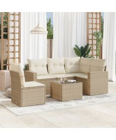vidaXL 6-częściowy zestaw mebli ogrodowych z poduszkami, beżowy, polirattan Dārza mēbeļu komplekti