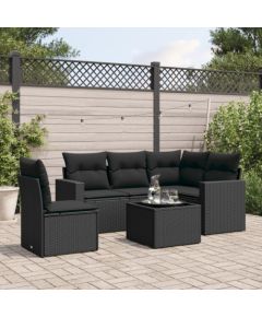 vidaXL 6-częściowy zestaw mebli ogrodowych z poduszkami, czarny polirattan Dārza mēbeļu komplekti