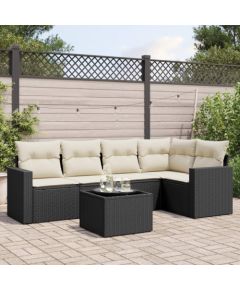 vidaXL 6-częściowy zestaw mebli ogrodowych z poduszkami, czarny polirattan Dārza mēbeļu komplekti