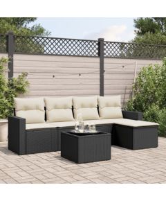 vidaXL 6-częściowy zestaw mebli ogrodowych z poduszkami, czarny polirattan Dārza mēbeļu komplekti