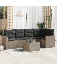 vidaXL 6-częściowy zestaw mebli ogrodowych z poduszkami, szary, polirattan Dārza mēbeļu komplekti