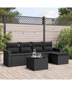 vidaXL 6-częściowy zestaw mebli ogrodowych z poduszkami, czarny polirattan Dārza mēbeļu komplekti