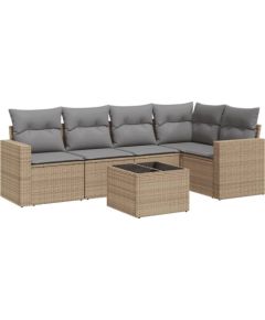 vidaXL 6-częściowy zestaw mebli ogrodowych z poduszkami, beżowy, polirattan Dārza mēbeļu komplekti