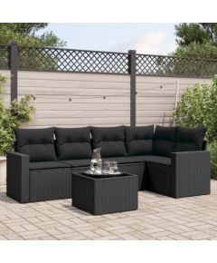 vidaXL 6-częściowy zestaw mebli ogrodowych z poduszkami, czarny polirattan Dārza mēbeļu komplekti