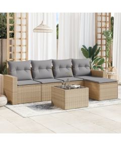 vidaXL 6-częściowy zestaw mebli ogrodowych z poduszkami, beżowy, polirattan Dārza mēbeļu komplekti