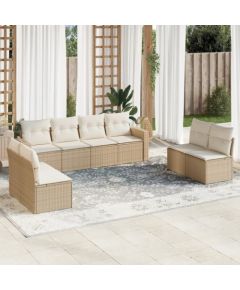 vidaXL 9-częściowy zestaw mebli ogrodowych z poduszkami, beżowy, polirattan Dārza mēbeļu komplekti