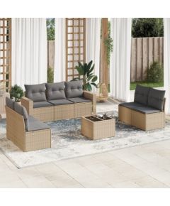 vidaXL 8-częściowy zestaw mebli ogrodowych z poduszkami, beżowy, polirattan Dārza mēbeļu komplekti