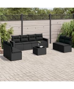 vidaXL 9-częściowy zestaw wypoczynkowy do ogrodu, z poduszkami, czarny Dārza mēbeļu komplekti