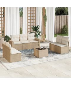 vidaXL 8-częściowy zestaw mebli ogrodowych z poduszkami, beżowy, polirattan Dārza mēbeļu komplekti