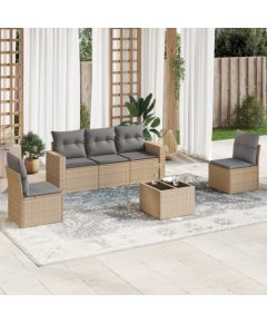 vidaXL 6-częściowy zestaw mebli ogrodowych z poduszkami, beżowy, polirattan Dārza mēbeļu komplekti