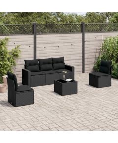 vidaXL 6-częściowy zestaw mebli ogrodowych z poduszkami, czarny polirattan Dārza mēbeļu komplekti