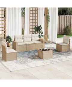 vidaXL 6-częściowy zestaw mebli ogrodowych z poduszkami, beżowy, polirattan Dārza mēbeļu komplekti