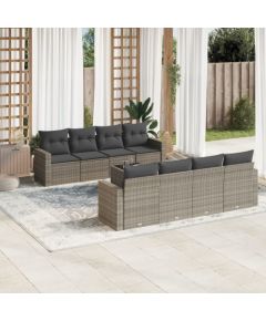 vidaXL 9-częściowy zestaw mebli ogrodowych z poduszkami, szary, polirattan Dārza mēbeļu komplekti