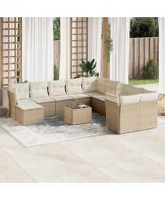 vidaXL 12-częściowy zestaw mebli ogrodowych z poduszkami, beżowy, polirattan Dārza mēbeļu komplekti
