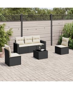 vidaXL 6-częściowy zestaw mebli ogrodowych z poduszkami, czarny polirattan Dārza mēbeļu komplekti