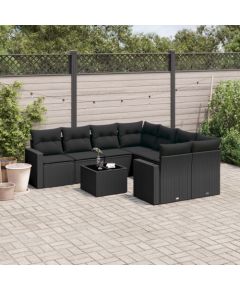 vidaXL 9-częściowy zestaw wypoczynkowy do ogrodu, z poduszkami, czarny Dārza mēbeļu komplekti