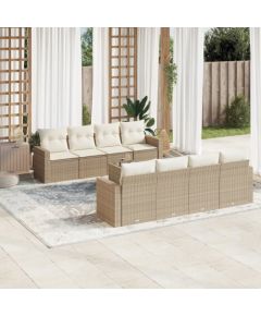 vidaXL 9-częściowy zestaw mebli ogrodowych z poduszkami, beżowy, polirattan Dārza mēbeļu komplekti